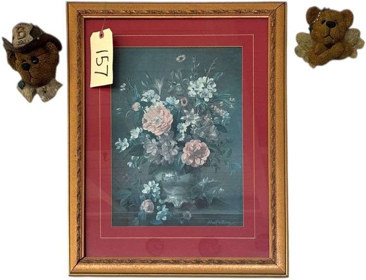 FLOWERS IN A VASE BY ALBERT WILLIAMS, FRAMED AND MATTED - VIEWING AREA 15.75 INCHES X 11.75 INCHES image