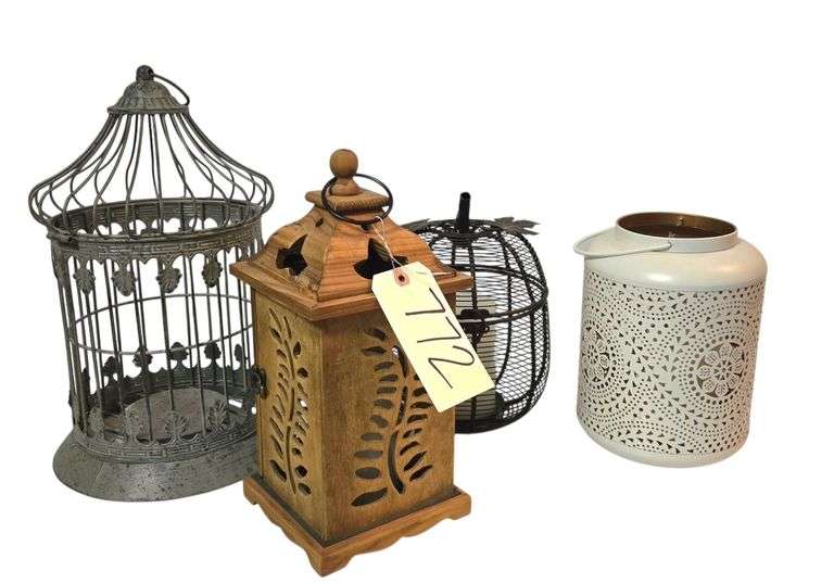 4 ORNATE CANDLEHOLDERS - 3 METALLIC, 1 WOODEN image