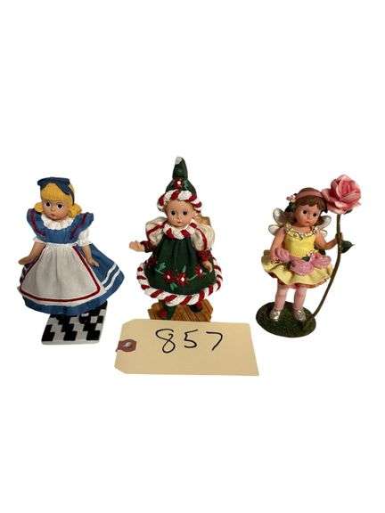 3 MADAM ALEXANDER FIGURINES: ALICE IN WONDERLAND #E3/2751, SANTA'S LITTLE HELPER #E1/2414, ROSE FAIRY #E1/1935 image