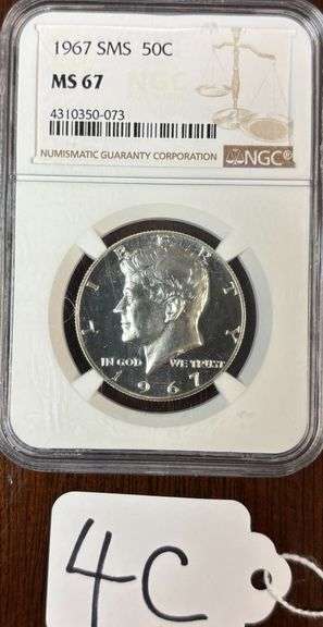 1967 KENNEDY HALF DOLLAR, GRADED BY NGC MS-67, BEAUTIFUL COIN - 40% SILVER image