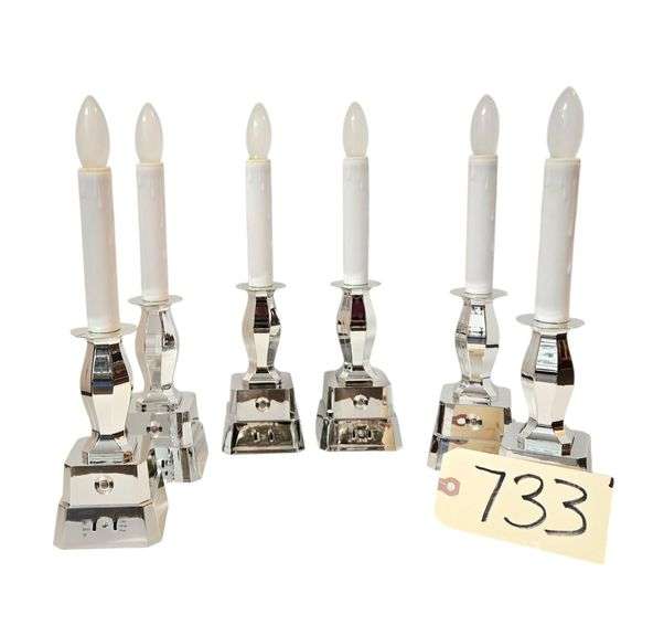 5 SILVER COLOR BASE BATTERY OPERATED CANDLES APPROX. 12.5” TALL image