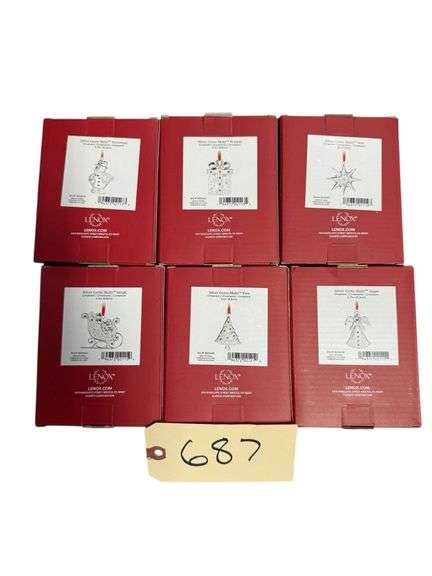 SET OF 6 LENOX GOLD LABEL SILVER GEMS MULTI CHRISTMAS ORNAMENTS, NEW IN BOX image