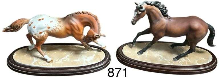 TWO LENOX HORSES ON STANDS: THE ARABIAN KNIGHT 1988, AIRS ABOVE THE GROUND 1990 - APP. 7.5 INCHES IN HEIGHT image
