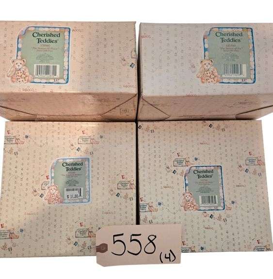 4 ENESCO CHERISHED TEDDIES FIGURINES: “THE SEASON OF JOY”, “THE SEASON OF PEACE”, “THE SEASON OF MAGIC”, “THE SEASON OF BELIEVE” image