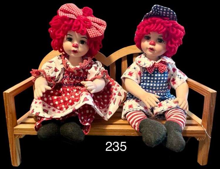 MARIE OSMOND 2006 #1148 SMALL RAGGEDY STYLE DOLLS WITH BENCH image