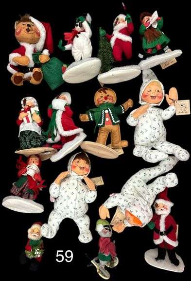 LARGE LOT - 14 PIECES - OF ANNALEE COLLECTIBLE CHRISTMAS DOLLS TO INCLUDE ALL SHOWN - LOOK TO VARY FROM ABOUT 9 TO 12 INCHES IN HEIGHT - PLASTIC TOTE ALSO INCLUDED image