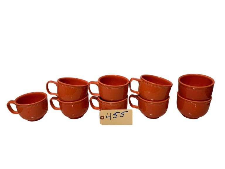 HOMER LAUGHLIN 7 SOUP BOWLS WITH HANDLES, 2 WITHOUT HANDLES image