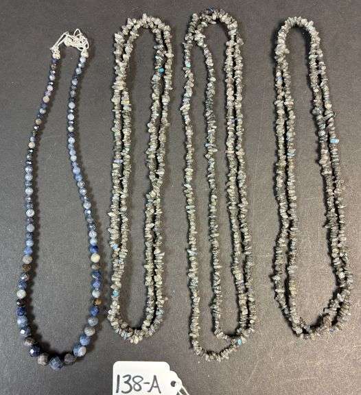 3 LABRADORITE NECKLACES, 1 SODALITE/SAPPHIRE BLUE NECKLACE W/ 925 STERLING LATCH image