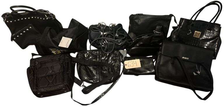 LOT OF 10 BLACK BAGS AND PURSES - NINE WEST, LIZ CLAIBORNE, ETC. - LOONEY TUNES NYLON TOTE IS NWT, ALL ARE IN GOOD CLEAN CONDITION image