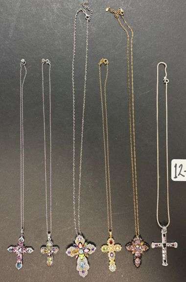 5 STERLING SILVER 925 CROSS NECKLACES & PENDANTS (6 TOTAL, 1 UNMARKED) - 5 WEIGH 1.07 TROY OZ, 52 GRAMS image