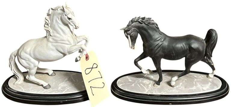 TWO LENOX HORSES ON STANDS: THE ARABIAN KNIGHT 1988, AIRS ABOVE THE GROUND 1990 - APP. 7.5 INCHES IN HEIGHT image