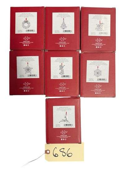 SET OF 7 LENOX SILVER LABEL SPARKLE AND SCROLL CHRISTMAS ORNAMENTS, NEW IN BOX image