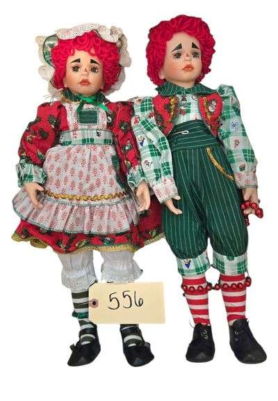 PORCELAIN CHRISTMAS RAGGEDY ANNE & ANDY PARADISE GALLERIES DOLLS APPROX. 20” TALL image