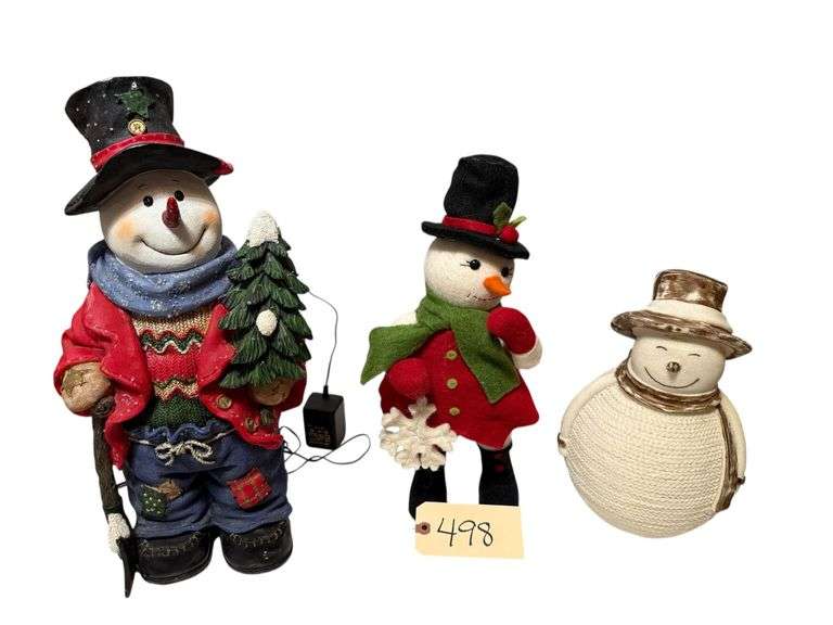 1 FABRIC SNOWMAN, 2 RESIN SNOWMEN image