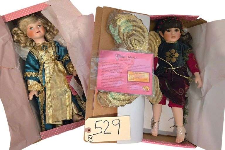 2 PORCELAIN PARADISE GALLERIES DOLLS APPROX. 14” TALL: CHRISTMAS JEWEL FAIRY, CELESTE PULL-STRING image