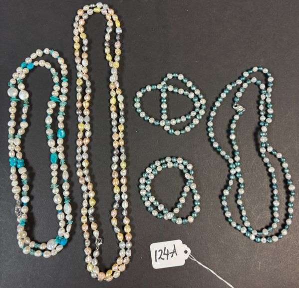3 CULTURED/FRESHWATER PEARL NECKLACES, 4 BRACELETS, MOSTLY 925 STERLING CLASPS image