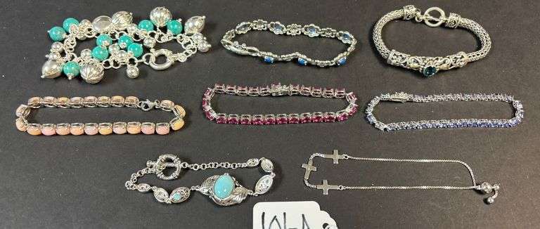 8 STERLING 925 BRACELETS, RUBY, BLUE SAPPHIRE, PINK, JADE STONES image