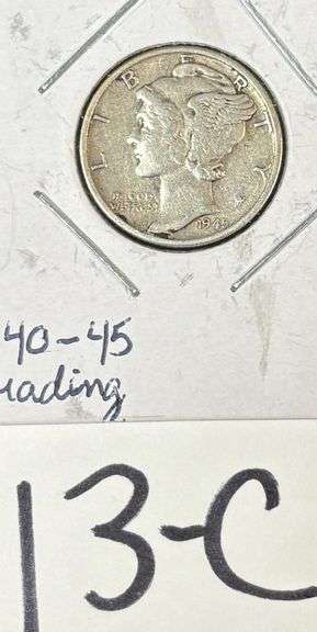 U.S. 1945 WARTIME MERCURY SILVER DIME, GOOD DETAILS, XF 40-45 GRADING image