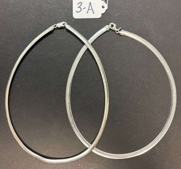 2 STERLING SILVER HERRINGBONE STYLE NECKLACES, ONE MARKED 925, ONE MARKED 950 - 1.62 TROY OZ OR 50.6 GRAMS image