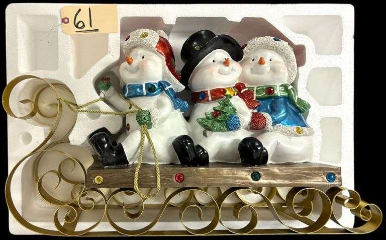 ILLUMINATED SNOWMAN TRIO ON SLED - APPROXIMATELY 27.5 INCHES LONG AND 16.5 INCHES TALL - APPEARS TO BE NEW IN PACKAGING image