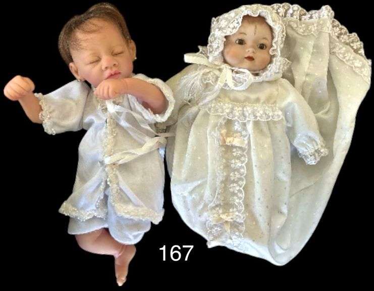 AEL 2005 KIMBERLI H. DURDIN BABY DOLL APPROX. 11”, SANKYO 1986 BABY DOLL APPROX. 9.5” - PORCELAIN FACES image