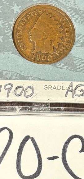 1900 UNITED STATES INDIAN HEAD PENNY, HARD CASE MARKED GRADE AG-3, GOOD DETAILS image