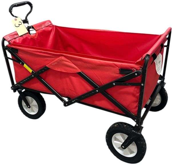 RED COLLAPSIBLE FOLDING UTILITY WAGON WITH RUBBER WHEELS image