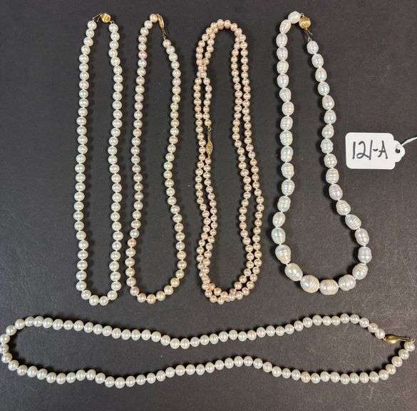5 CULTURED/FRESHWATER PEARL NECKLACES W/ 14K GOLD CLASPS image