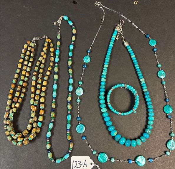 4 JADE AND GREEN STONE NECKLACES W/ 925 STERLING LATCHES, 1 JADE BRACELET image