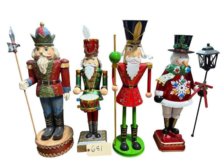 4 ASSORTED LARGE CHRISTMAS STATUES: 3 NUTCRACKER SOLDIERS, 1 SNOWMAN image