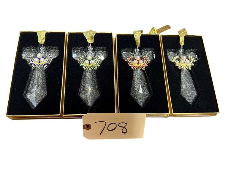 FACETED GLASS ANGEL ORNAMENTS SET OF 4 WITH FAUX PEARLS AND JEWELS BY VALERIE PARR HILL image