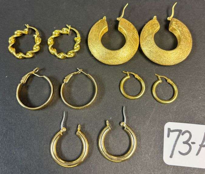 4 PAIRS OF STERLING EARRINGS WITH GOLD OVERLAY - 19.88 GRAMS, .63 TROY OZ; 1 SET UNMARKED EARRINGS W/ GOLD OVERLAY (NOT INCLUDED IN WEIGHT) image