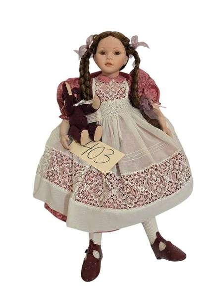 “TANIA” BY PAULINE JACOBSON #485 APPROX. “ TALL W/ NICE UPHOLSTERED DOLL ROCKER APPROX. 16” TALL image