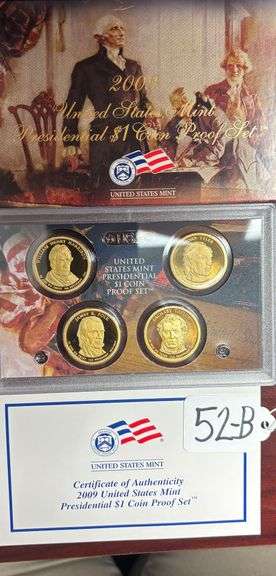 2009 UNITED STATES MINT PRESIDENTIAL $1 COIN PROOF SET IN BOX WITH COA - MONROE, HARRISON, TYLER, POLK, TAYLOR image