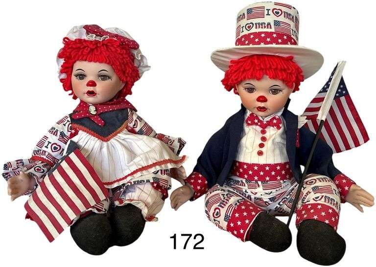 RARE 2004 MARIE OSMOND 11" RAGGEDY ANN AND ANDY PORCELAIN DOLLS #1066/3000 IN USA APPAREL image