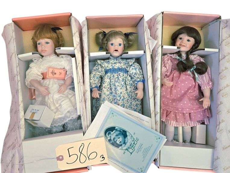 3 KNOWLES POLLY’S TEA PARTY PORCELAIN DOLLS BY SUSAN KREY APPROX. 14”: “LIZZY”, “ANNIE”, 1 OTHER image