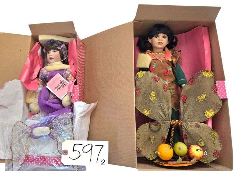 2 PARADISE GALLERIES PORCELAIN DOLLS: “ANGEL OF JOY” APPROX. 14”, “HARVEST FAIRY” APPROX. 15.5” image