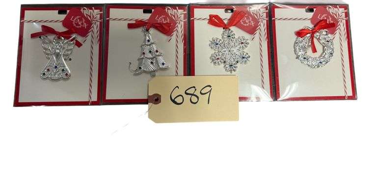 SET OF 4 LENOX JEWELED CHARM CHRISTMAS ORNAMENTS, NEW IN PACKAGES image