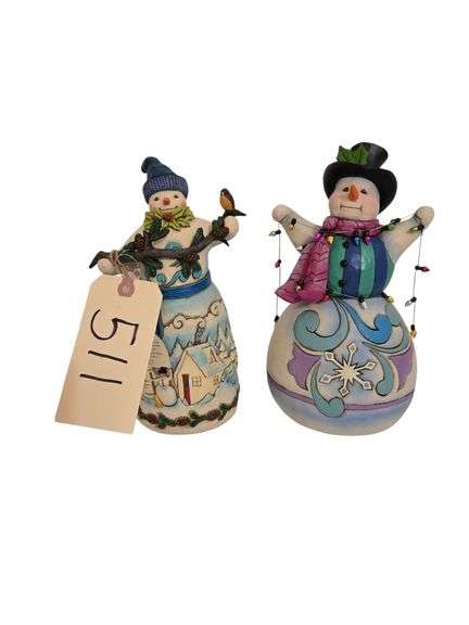 2 JIM SHORE FIGURINES: “LIGHT UP THE HOLIDAYS”, “GARLANDS OF GLAD TIDINGS” image