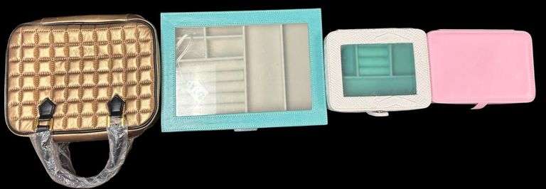 4 JEWELRY STORAGE BOXES, 2 GREEN ONES PRESTIGE BRAND image