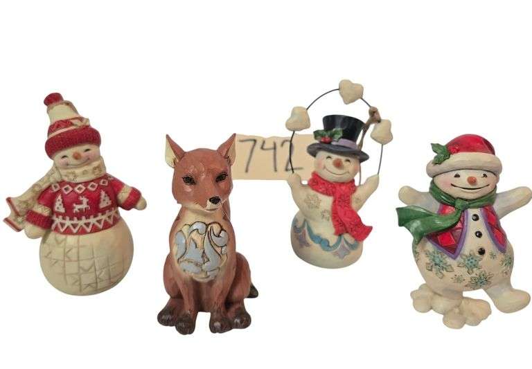 4 JIM SHORE FIGURINES: “WALKING IN WONDERLAND”, “HEARTFELT HOLIDAYS”, “SMART AS A FOX”, HARDWOOD CREEK COLLECTION image