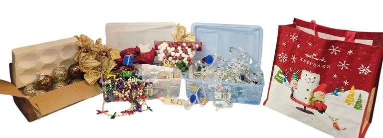ASSORTED CHRISTMAS ORNAMENTS, CRYSTAL ORNAMENTS, BOWS, CARDINALS, ETC. image