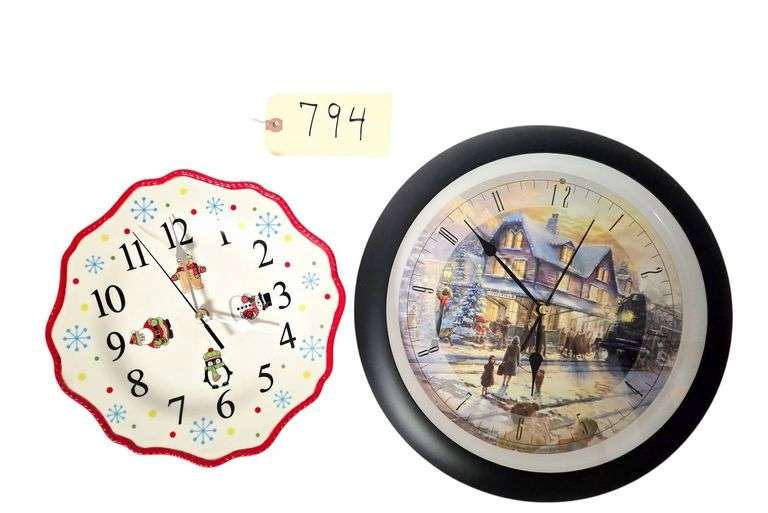 THOMAS KINKADE BATTERY OPERATED CLOCK, CERAMIC BATTERY OPERATED CHRISTMAS CLOCK image