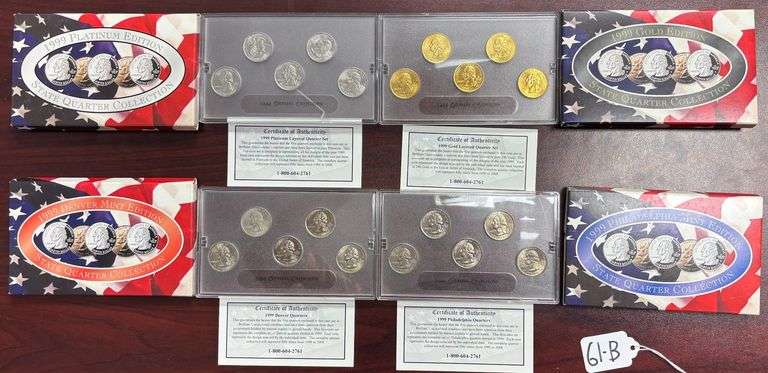 1999 STATE QUARTER COLLECTION, GOLD, PLATINUM, DENVER MINT AND PHILADELPHIA MINT - ALL WITH COAS image