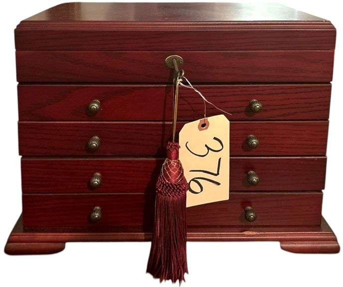 MAHOGANY FINISH 8-DRAWER JEWELRY CHEST APPROX. 11.25” TALL X 14” WIDE X 9” DEEP image