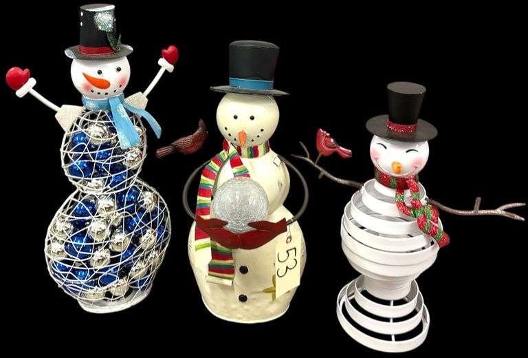 3 METAL SNOWMEN - LARGEST IS 25 INCHES TALL image