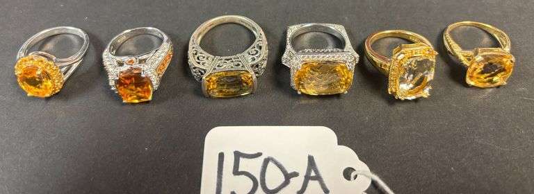 STERLING SILVER RINGS W/ AMBER STONES - SIZES 5-8 - 1.16 TROY OZ, 36.31 GRAMS INCLUDING STONES image