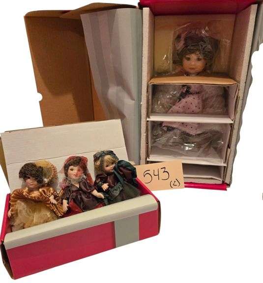 4 MARIE OSMOND PORCELAIN DOLLS - “SISSY” APPROX. 13” TALL; SET OF 3 TINY TOTS: “TOO SWEET: CHERRY CORDIAL, MINT TRUFFLE, CARMEL” image