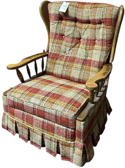 VINTAGE PLAID CHAIR WITH WOOD TRIM image
