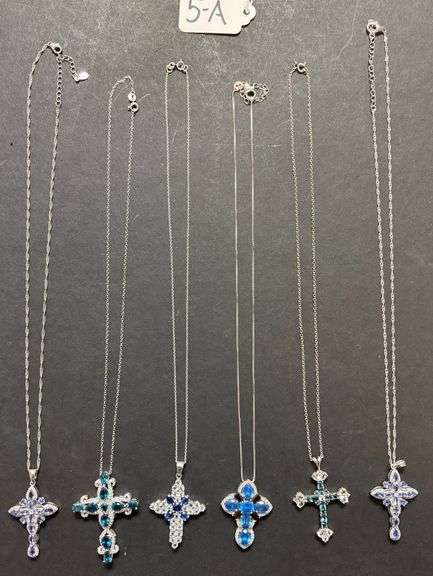 6 STERLING 925 SILVER NECKLACES & PENDANTS, MOSTLY BLUE STONES - 1.5 TROY OZ W/ STONES, 48.10 GRAMS TOTAL image